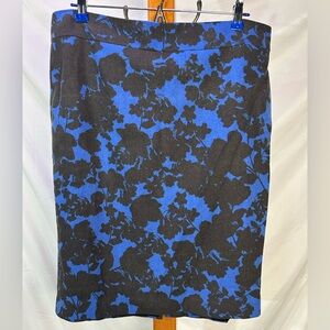 Talbots $119 88% Wool Fleece Black Blue Floral Pencil Skirt Knee Length Size XL